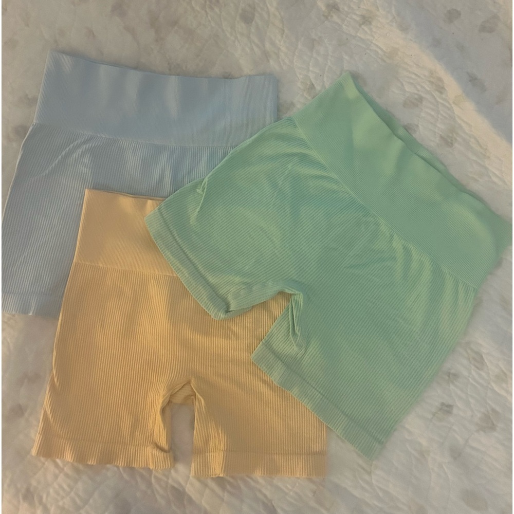 Women's Ribbed Athletic Shorts - Pastel Blue, Mint, and Peach
